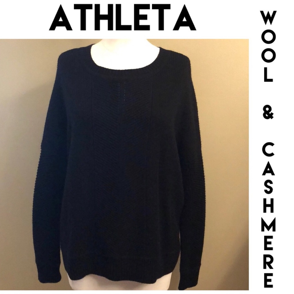 Worn 1x-ATHLETA Wool & Cashmere Sweater-Black-S-Includes FREE Athleta Tote - Picture 2 of 16